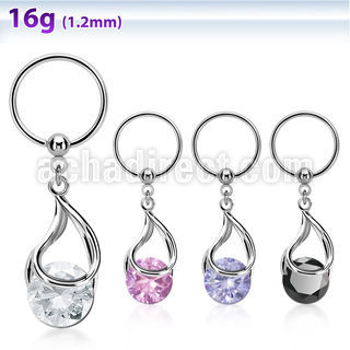 bcrsz416 316l steel ball closure ring 1.2mm w snap fit cz stone 