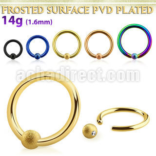 bcrt14f3 pvd plated steel ball closure ring 14g w 3mm frosted ball