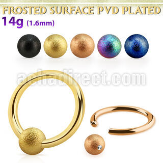 bcrt14f4 anodized steel ball closure ring, 14g w 4mm frosted ball