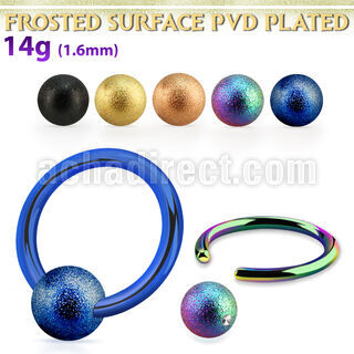 bcrt14f5 anodized steel ball closure ring, 14g w 5mm frosted ball