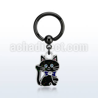 bcrtg503 black pvd plated steel bcr 1.6mm w black cat design