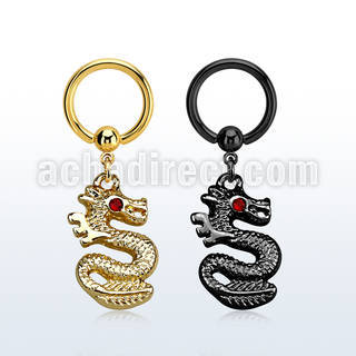 bcrtg721 aro bola presion acero 316l pvd negro dorado dragon colgado ojos cristal venta