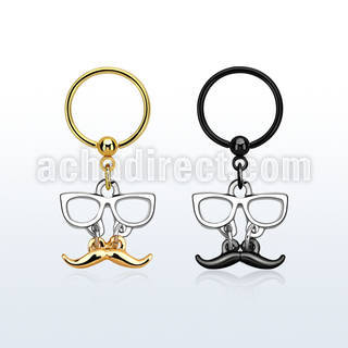 bcrts507 aro bola presion acero 316l pvd negro dorado colgante bigote gafas distribuidor