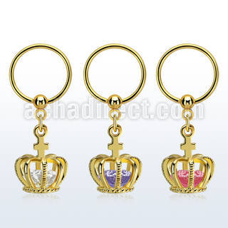 bcrtsz12 aro bola presion acero 316l pvd dorado colgante corona zirconia oro mayorista