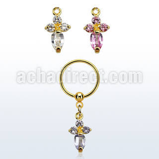 bcrtsz2 aro bola presion acero 316l pvd dorado cruz formada por cuatro zirconia s al por mayor