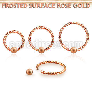 bcwr18f3 rose gold ball closure ring twisted wire w frosted ball