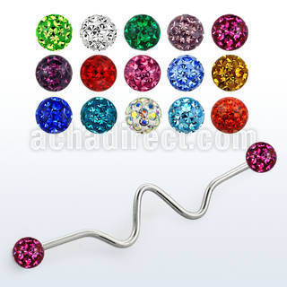 bdaf4 barbell industrial zig zag acero quirurgico bolas multi cristal ferido 4mm 38mm mayorista