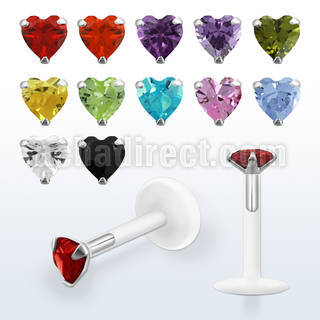 bilbhz bio flex labret with a 3mm prong set heart cz stone