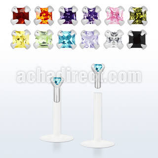 bilbqz labret bio flexible transparente zirconita cuadrada 2mm mayorista