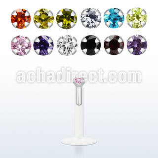 bilbzs bio flex labret with 1 5mm prong set round cz stone