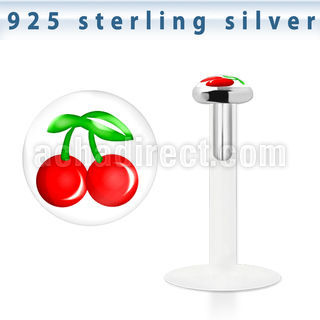 bilg13 bio flex labret with 3mm flat silver top w cherry logo