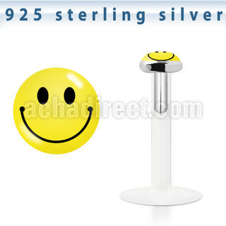bilg21 bio flex labret w 3mm flat silver top with smiley logo
