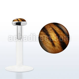 bilg33 bio flex labret w 3mm flat silver top w zebra stripes