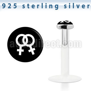 bilg44 bioflex labret w 3mm duo female flat silver top logo