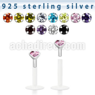 bilz3m bio flex labret w silver top with 3mm prong cz