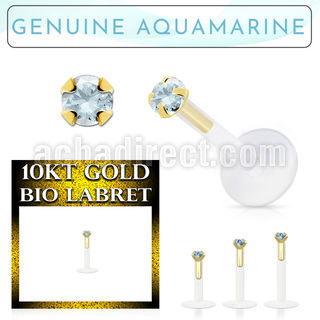 bioflex labret w push in 10kt gold w prong aquamarine