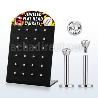 blbc25 316l internal labret w 2 5mm clear jewel tops