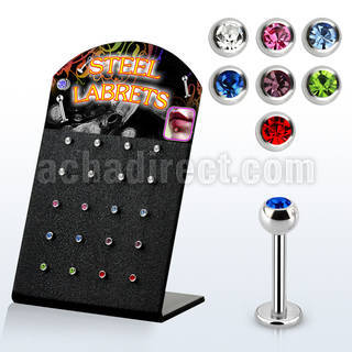 blbc3s display expositor 20 labrets acero quirurgico bola joya bisel 3mm 8mm distribuidor