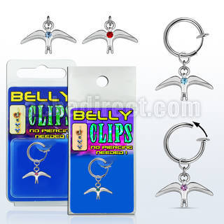 blcp463 piercing falso clip ombligo pajaro liso colgado cristal centro 1 pieza venta