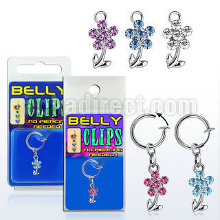 blcp4 piercing falso clip ombligo colgante flor tallo rodio 1 pieza mayorista