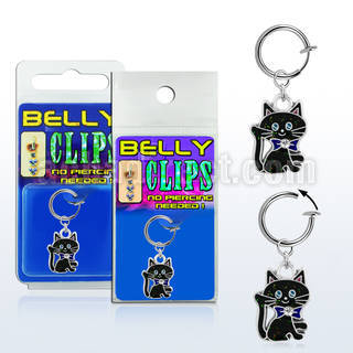 blcp503 fake belly clip w a dangling black cat w ribbon 
