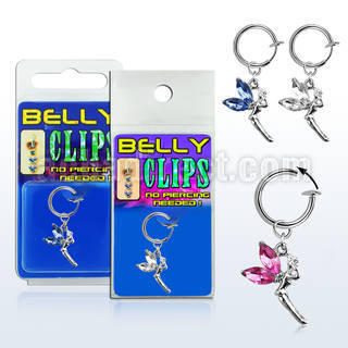blcp532 fake belly clip w a dangling fairy with crystal wings 