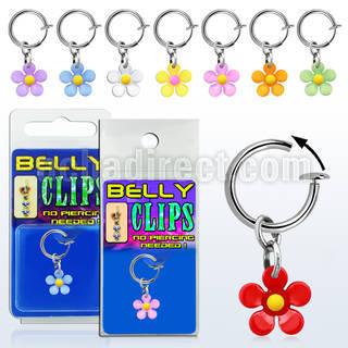 blcpt103 fake belly clip w cute dangling acrylic flower in pack