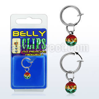 blcpt117r piercing falso clip ombligo bola multi cristal 5mm rayas color rasta pack blister al por mayor
