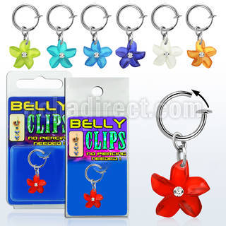 blcpt98 fake belly clip with dangling acrylic flower in package