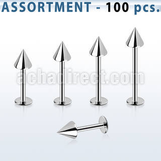 blk04d surtido piercings 100 labrets acero quirurgico cono 4mm al por mayor