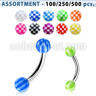 blk140 316l steel eyebrow bananas with 3mm acrylic checkered ball