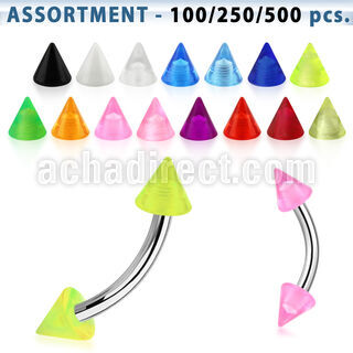 blk148 surgical steel eyebrow banana with 3mm acrylic uv cones