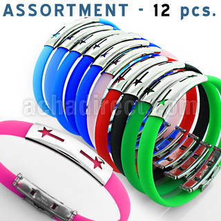 blk165 full rubber bracelet with steel closure logo plate