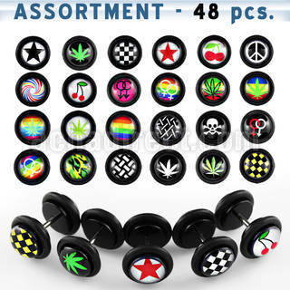blk172 acrylic logo fake plugs with assorted designs