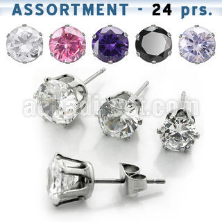 blk178 stainless steel earring stud with prong set 6 8mm cz