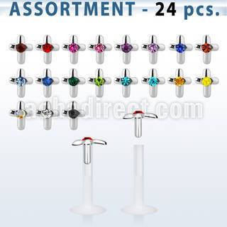 blk182 surtido piercings 24 labrets bio flexibles transparentes cruz plata esterlina cristal centro venta