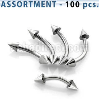 blk19a surtido piercings pack 100 bananas ceja acero quirurgico conos 3mm al por mayor