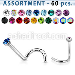 blk206 316l nose screw with assorted colored crystal tops