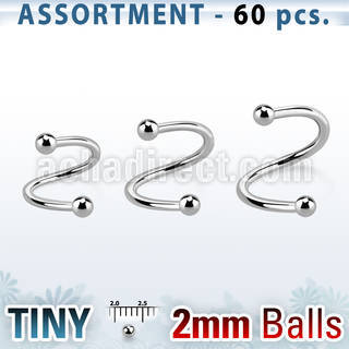 blk219c surtido piercings 60 espirales acero quirurgico 1mm bolas 2mm venta