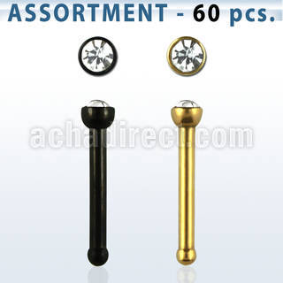 blk231 surtido piercings 60 piercing nariz acero quirurgico anodizado 1mm cristal redondo mayorista