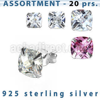 blk263m silver earring stud with square checkeredcut cz