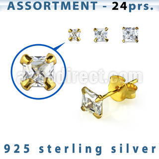 blk265s surtido piercings plata 24 pares piercings oreja plata esterlina 925 oro 18 kts zirconia cuadrada venta
