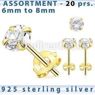 blk266m 18k gold plated silver ear stud with round cz