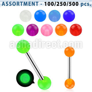 blk268 316l tongue barbell with a 5mm glow in the dark ball