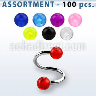 blk269 surtido piercings 100 espirales bolas acrilico uv venta