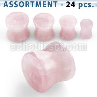 blk274 surtido piercings 24 dilataciones plug doble flare cuarzo rosa 4mm 12mm venta