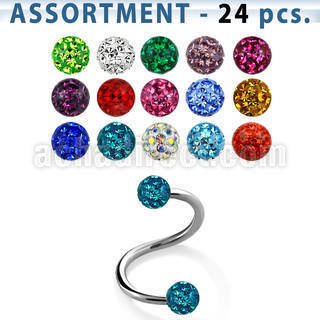 blk284 surtido piercings 24 espirales ceja labio acero quirurgico bolas multi cristal ferido 3mm venta