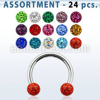 blk285 surtido piercings 24 barbells circulares ceja acero quirurgico ceja labio bolas multi cristal ferido venta