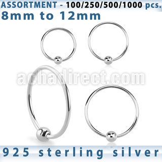 blk290 bulk of silver nose hoops with ball w diameter 8 12mm