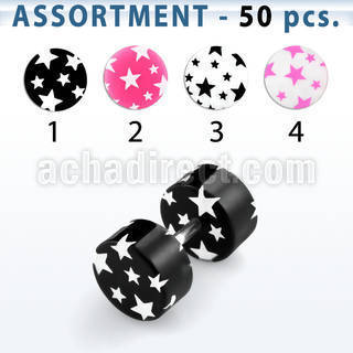 blk307 surtido piercings 50 plugs falsos acrilicos multi estrella distribuidor mayorista